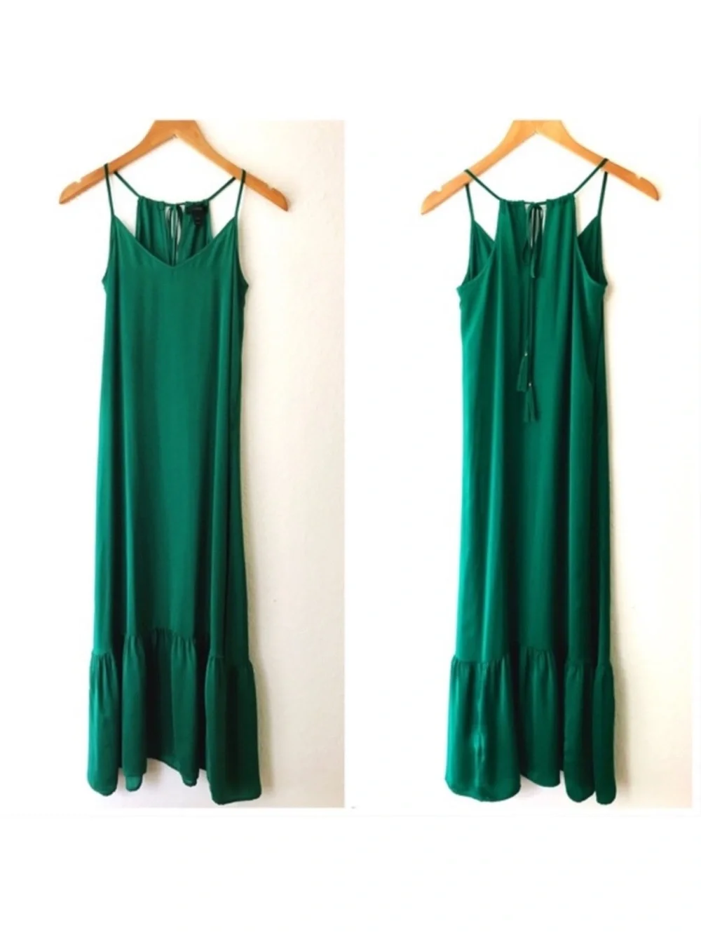 J.Crew Maxi Dress Ruffle Hem Sleeveless Green Size XS